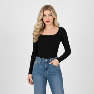 Double Zero Medium Black Long Sleeve Cropped Top